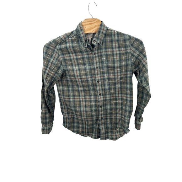 L.L. Bean Button Down Flannel Shirt Size Medium Men's Green‎ Plaid Long Sleeve - Picture 2 of 4